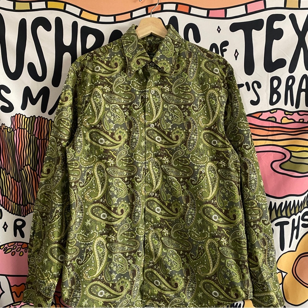 Men vintage green vintage paisley shirt